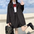 Plain Blazer / Long Sleeve Shirt / Pleated Mini A-line Skirt