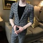 Set: Plaid Single Breasted Blazer + Plaid Slim Fit Cropped Pants