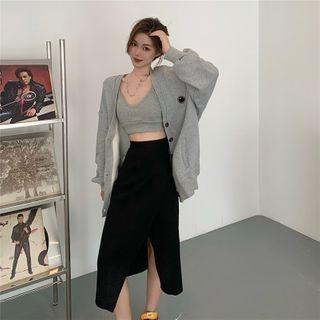Jacket / Spaghetti Strap Top / Slit Midi A-line Skirt
