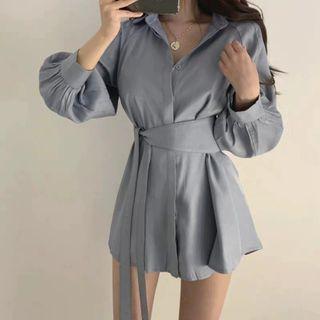 Set: Long Sleeve Plain Shirt + Plain Hot Pants