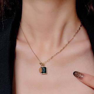 Rhinestone Pendant Necklace 1pc - Gold & Green - One Size