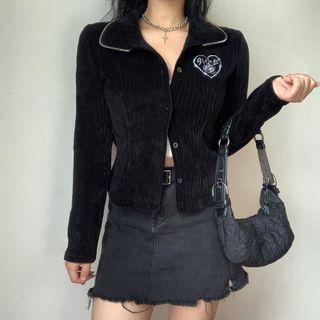 Lettering Embroidered Cropped Jacket
