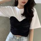 Short-sleeve Panel Ruched Top As Shown In Figure - One Size