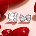 Non-matching Rhinestone Heart Stud Earring Stud Earring - 1 Pair - Silver - One Size