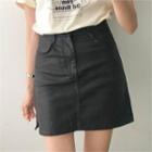 Zip-front Coated A-line Miniskirt