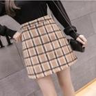 Plaid High Waist Woolen A-line Skirt