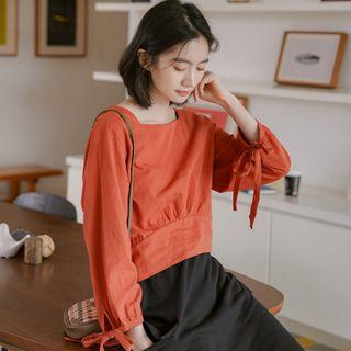 Tie-cuff Square-neck Blouse