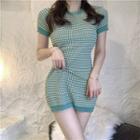 Striped Knit Mini Dress Green - One Size