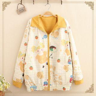 Cartoon Print Color-block Two-way Jacket As Shown In Figure - One Size