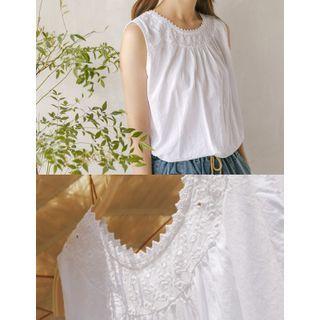 Eyelet-lace Trim Sleeveless Top White - One Size