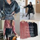 Drop-shoulder Velvet Shirt