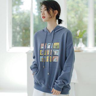 Print Hoodie Ash Blue - One Size