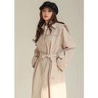 Detachable-capelet Belted Long Trench Coat