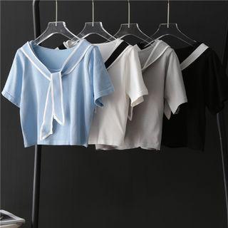 Elbow-sleeve Knit Top With Shawl