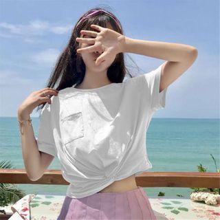Short-sleeve Cropped Wrap T-shirt
