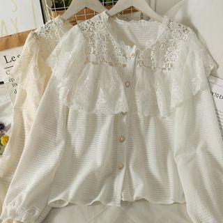 Details Crew-neck Loose Lace Shirt