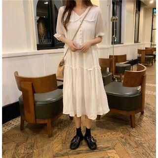 Frilled Short-sleeve Dress White - One Size