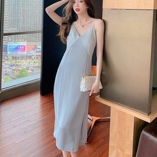 Spaghetti Strap V-neck Panel Midi Dress