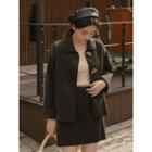 Set: Button-detail Coat + A-line Skirt