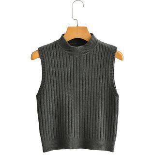 Sleeveless Ribbed Knit Top Grayish Green - One Size