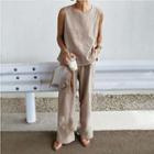 Set: Plain Sleeveless Top + Straight-cut Pants As Shown In Figure - One Size
