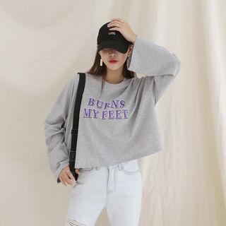 Wide-sleeve Printed Cropped T-shirt