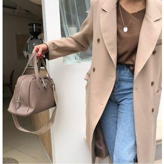 Padded Shoulder Double-breasted Long Jacket