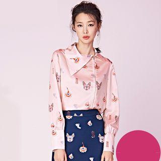 Print Asymmetric Lantern Sleeve Blouse
