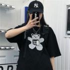 Short Sleeve Round Neck Bear Print T-shirt