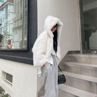 Hooded Faux-fur Cropped Jacket