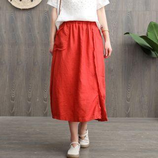 Asymmetric Plain Elastic-waist Skirt