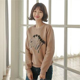 Printed Fringe-trim Pullover