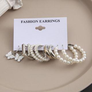 5 Pair Set: Faux Pearl / Alloy Earring (various Designs) Set Of 5 - 5478225 - Silver - One Size