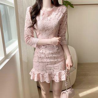 3/4-sleeve Ruffled Lace Minidress