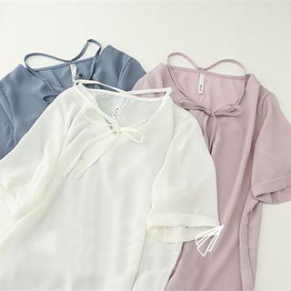 Short Sleeve V-neck Chiffon Top