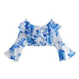 Bell-sleeve Off-shoulder Floral Crop Top