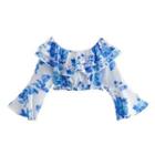 Bell-sleeve Off-shoulder Floral Crop Top