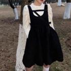 Puff-sleeve Knit Top / A-line Overall Dress