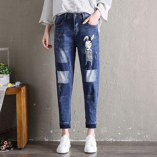 Cartoon Print Slim-fit Harem Jeans