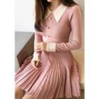 Plated Knit A-line Shirtwaist Dress