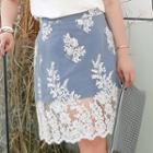 Embroidered Mesh Straight Fit Skirt