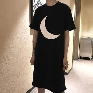 Moon Print Short-sleeve T-shirt Dress