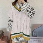 Cable Knit Vest / Striped Shirt / Set