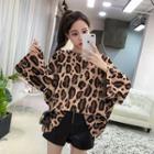 Leopard Patterned Boxy Long-sleeve T-shirt As Shown In Figure - One Size