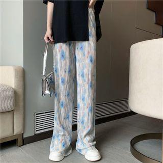 Plain Slit T-shirt / Print Straight Leg Pants