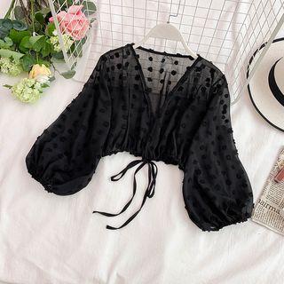 Balloon-sleeve Crop Chiffon Jacket