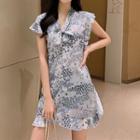 Sleeveless Frill Trim Star Patterned Mini Dress