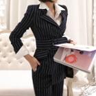 Suit Set: Striped Double-breasted Blazer + Striped Boot-cut Dress Pants