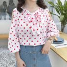 Dotted Cut Out Shoulder 3/4 Sleeve Blouse