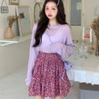 Plain Long-sleeve T-shirt / Floral Mini A-line Skirt